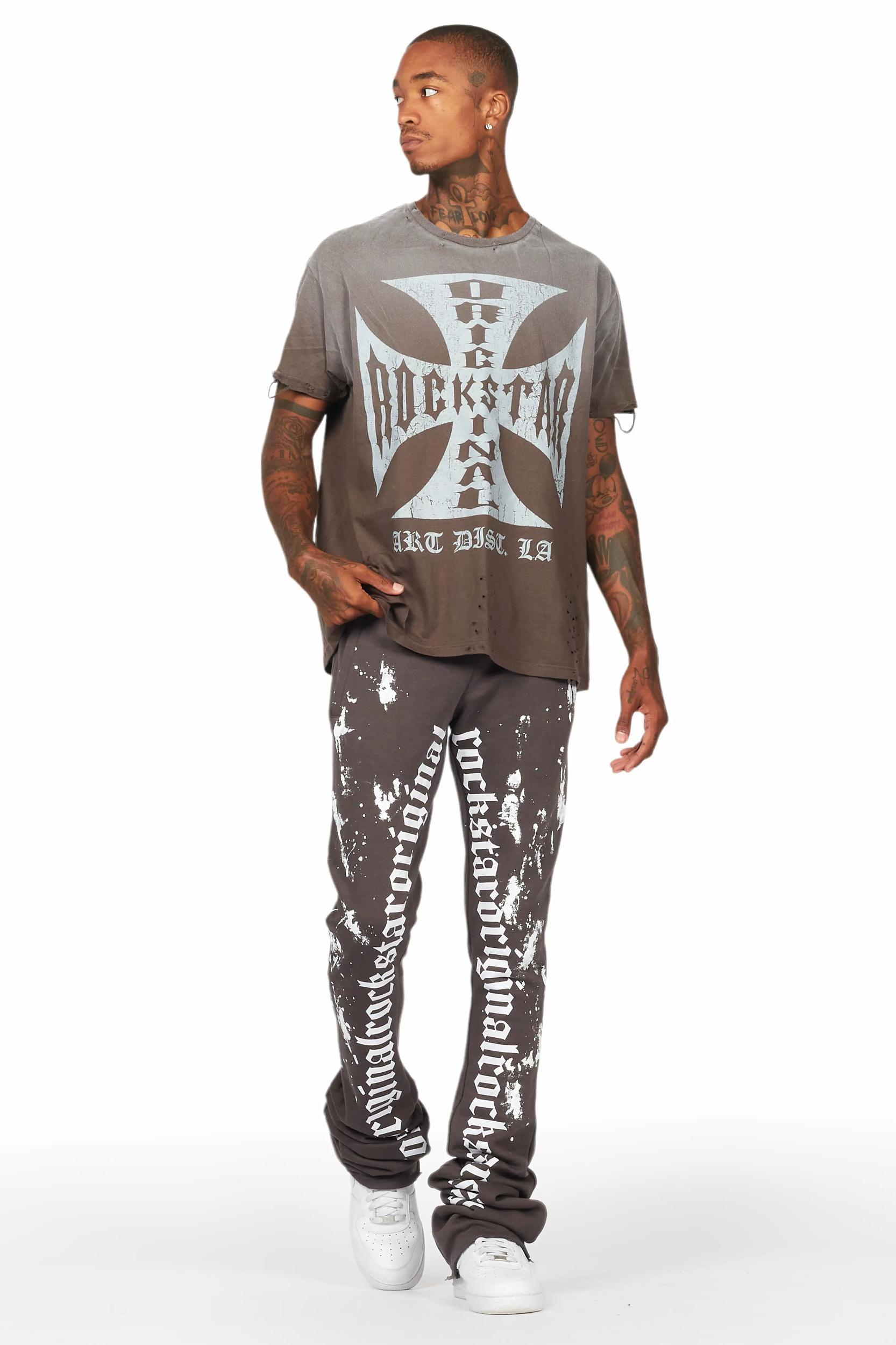 Adwin Painter Vintage Grey Super Stacked Flare Pants Male Product Image