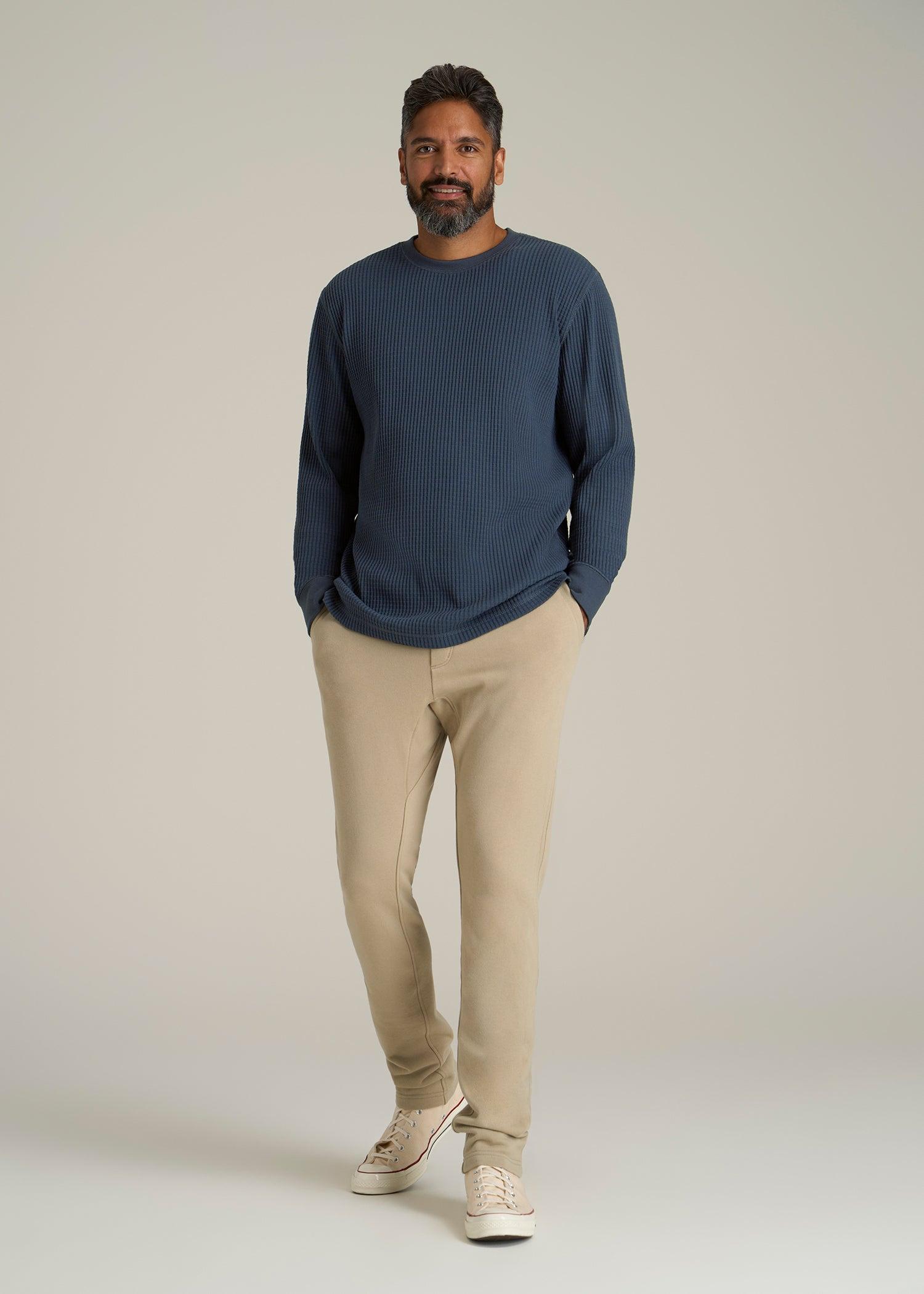 LJ&S Waffle Knit Crewneck Shirt for Tall Men in Evening Blue Product Image