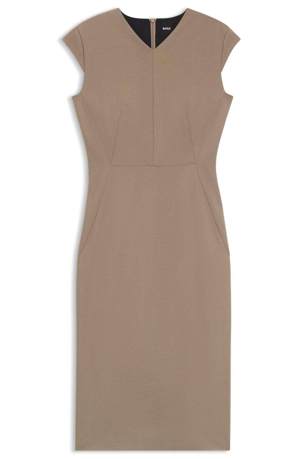 BOSS - Cap-sleeve dress in stretch fabric - Light Brown Product Image