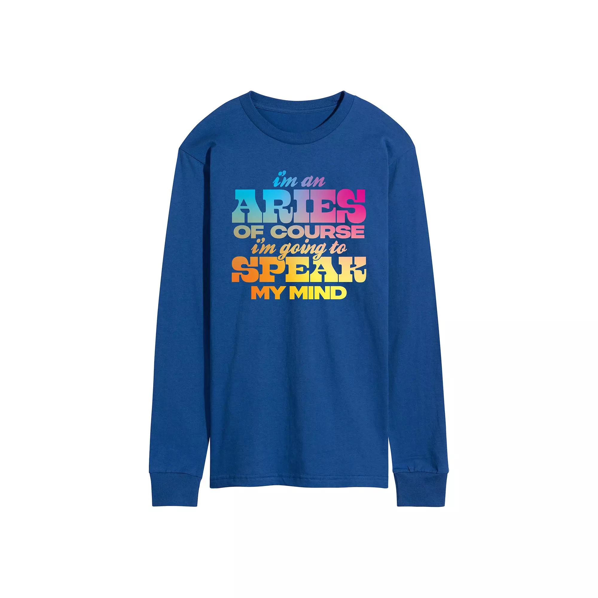 Men's I'm An Aries Speak My Mind Long Sleeve Graphic Tee,  Product Image