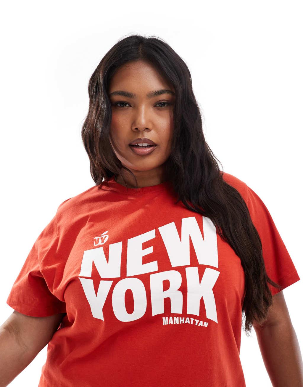 ASOS DESIGN Curve regular fit t-shirt with New York graphic in red Product Image