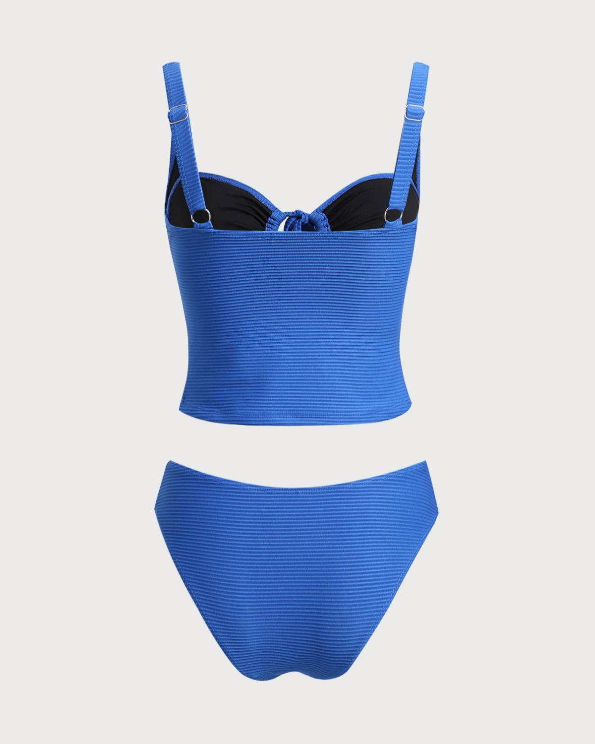 Blue Hollow Tie Rope Tankini Set Product Image