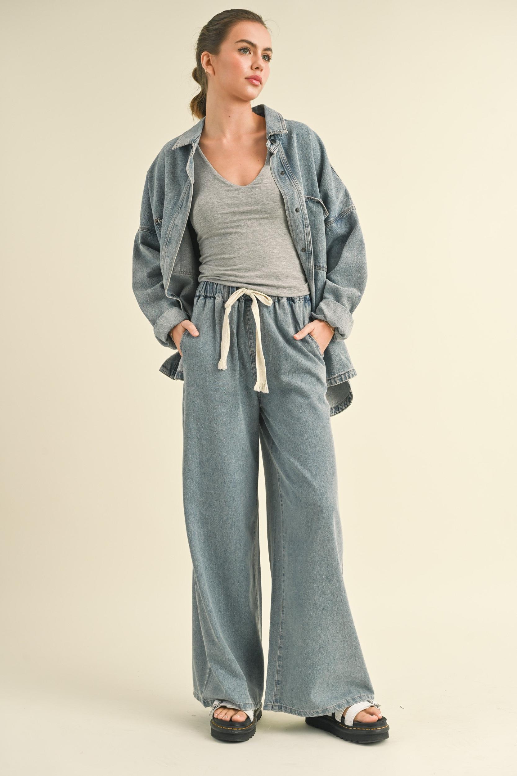 Denim Wide Leg Pants Product Image