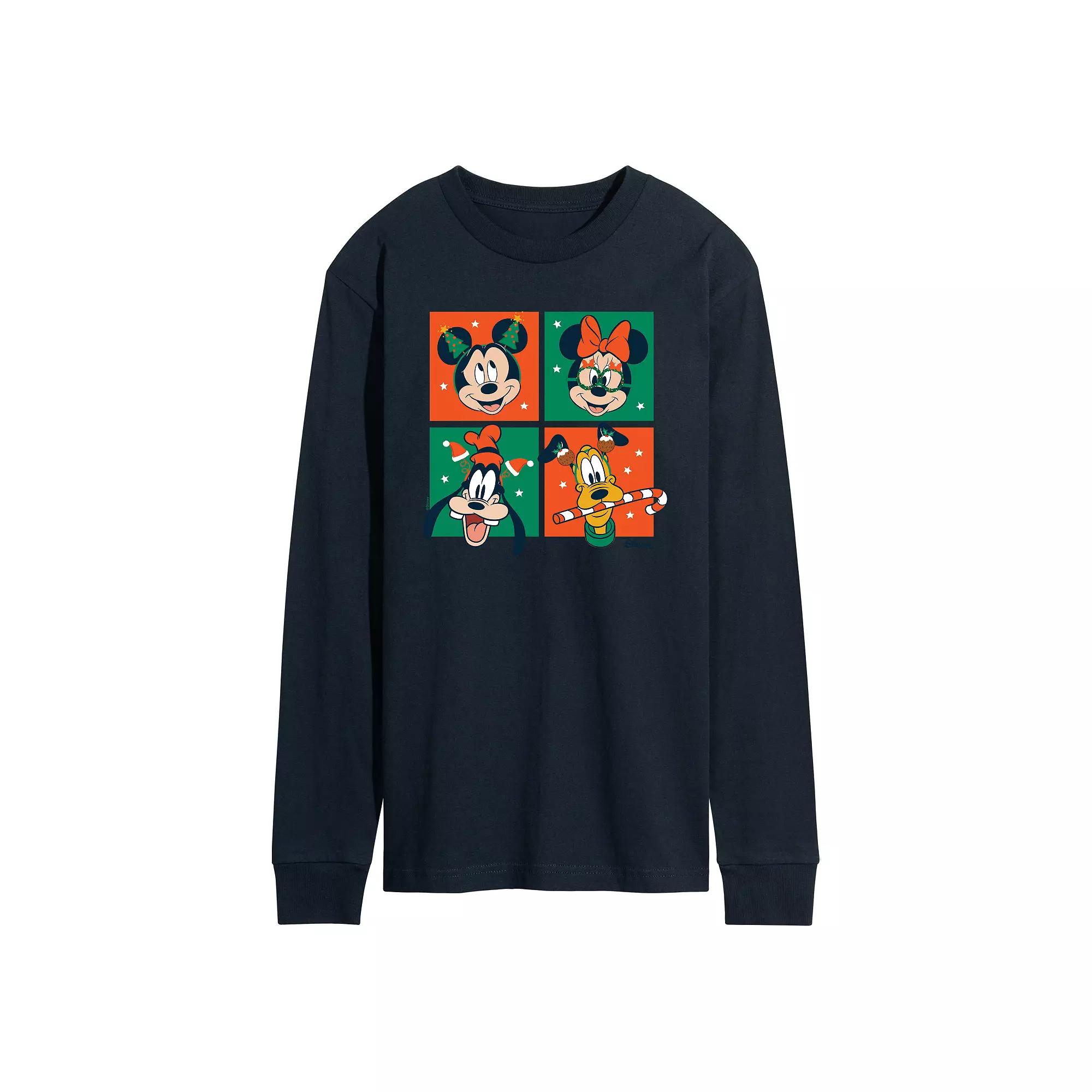 Disney's Mickey Mouse & Friends Men's Christmas Grid Long Sleeve Graphic Tee,  Product Image