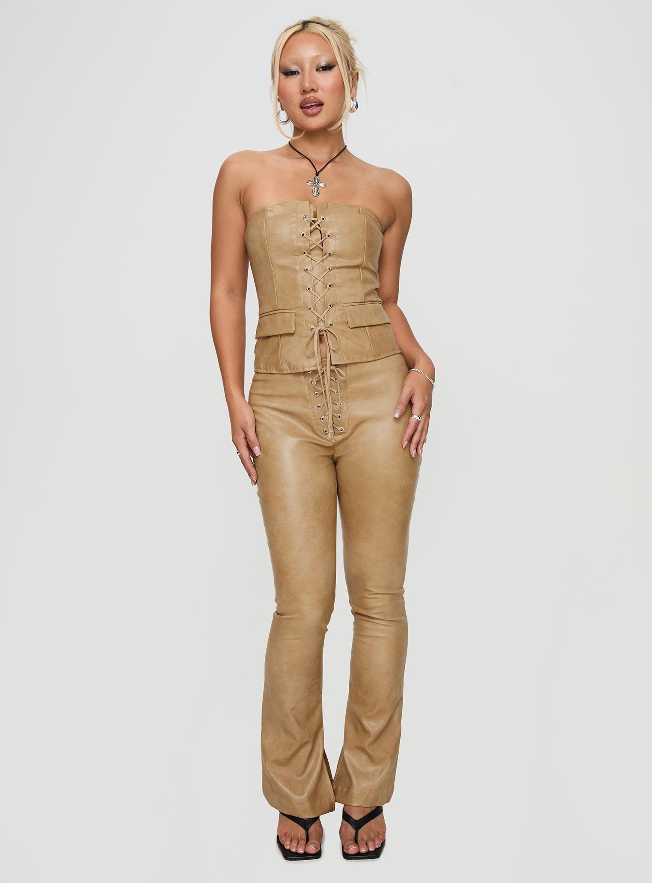 Stagecoach Lace Up Pants Brown Product Image