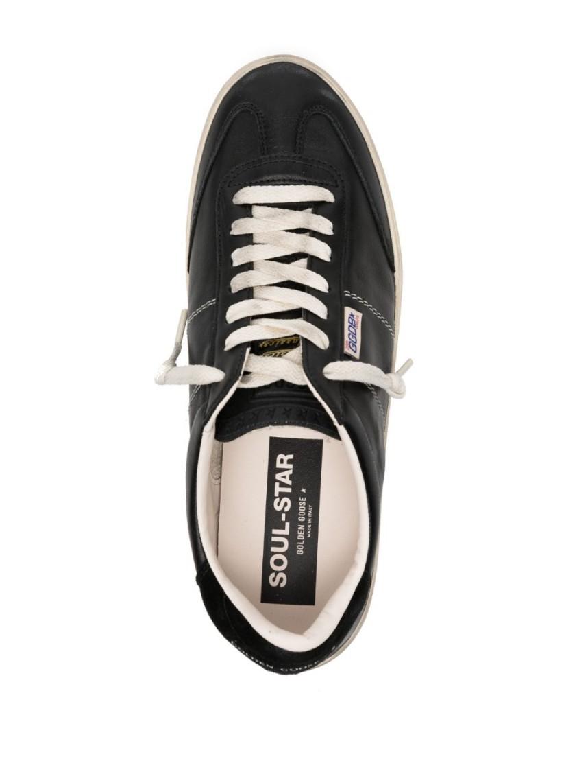 GOLDEN GOOSE Deluxe Brand Vintage-inspired Black Leather Sneakers With Contrasting White Laces Product Image
