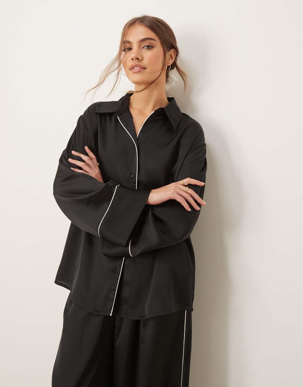 ASOS DESIGN oversized satin shirt & pants pajama set Product Image
