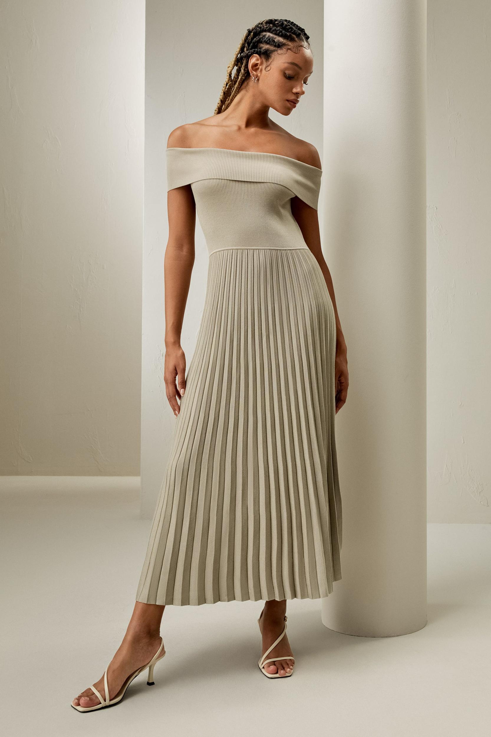 Off-Shoulder Hybrid Pleated Dress Product Image