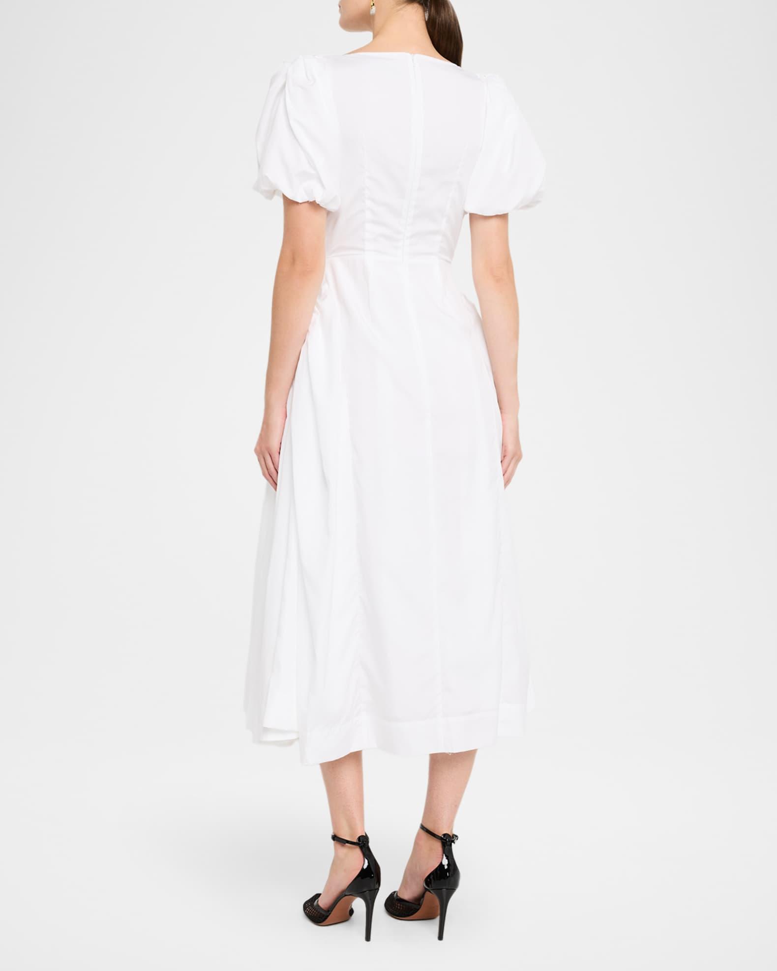 Bow Puff-Sleeve Fit-&-Flare Midi Dress Product Image