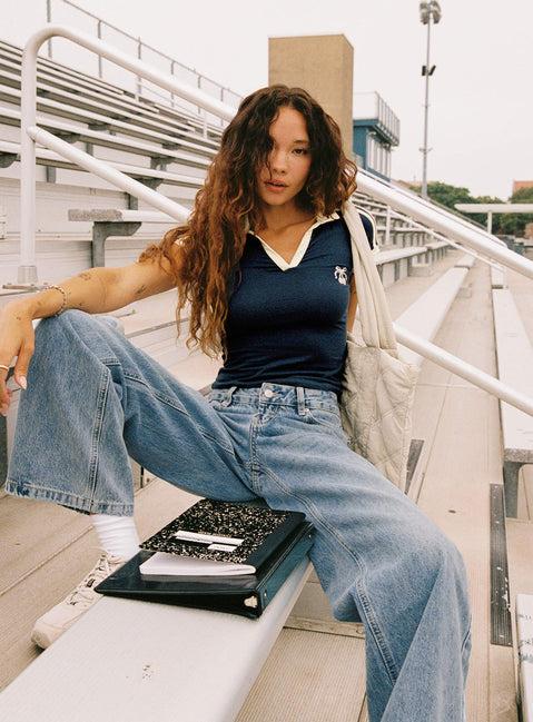 Serenitia Mid Rise Straight Leg Jeans Light Wash Product Image