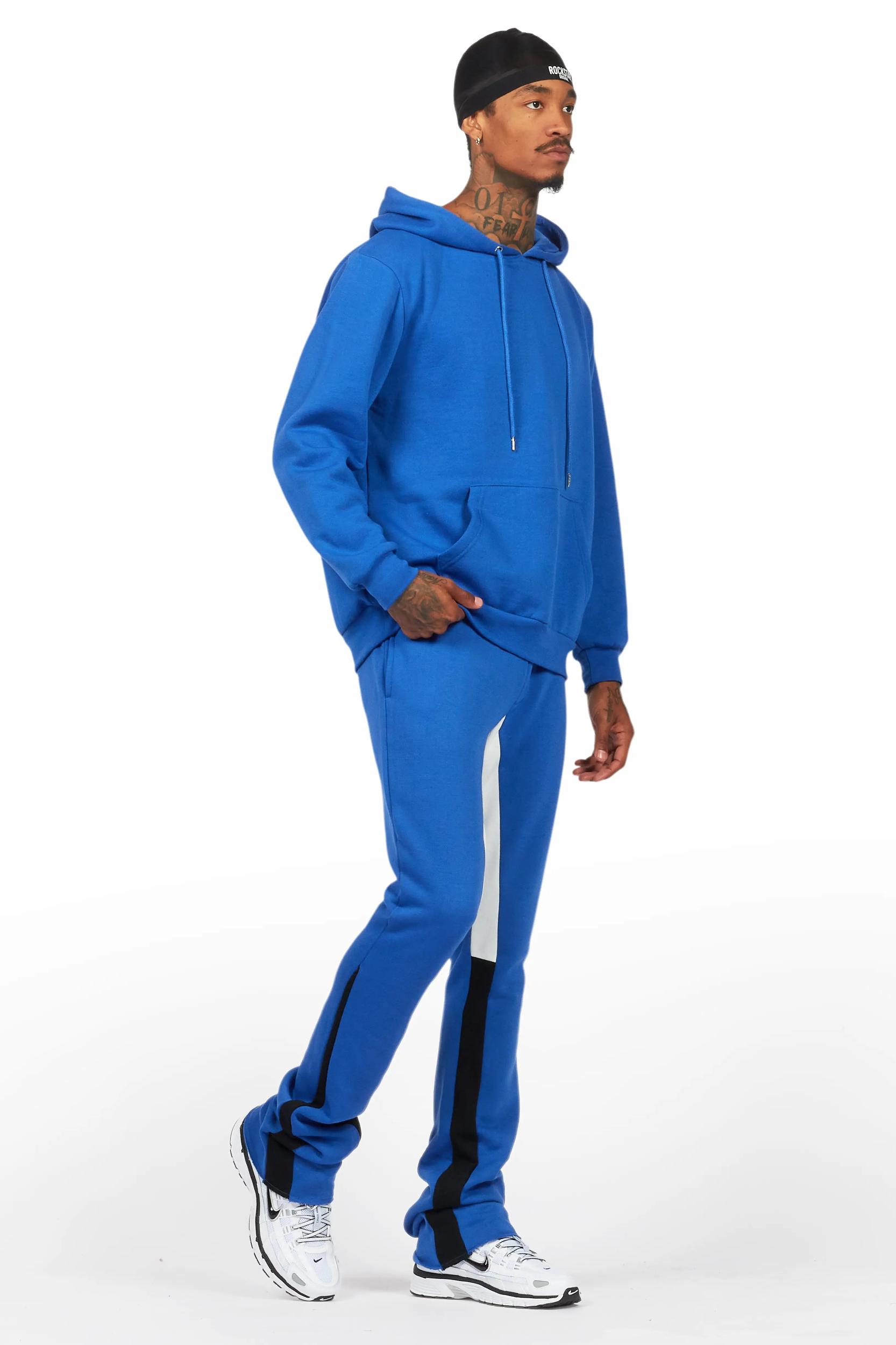 Basic Royal Blue Hoodie/Stacked Flare Track Set Male Product Image