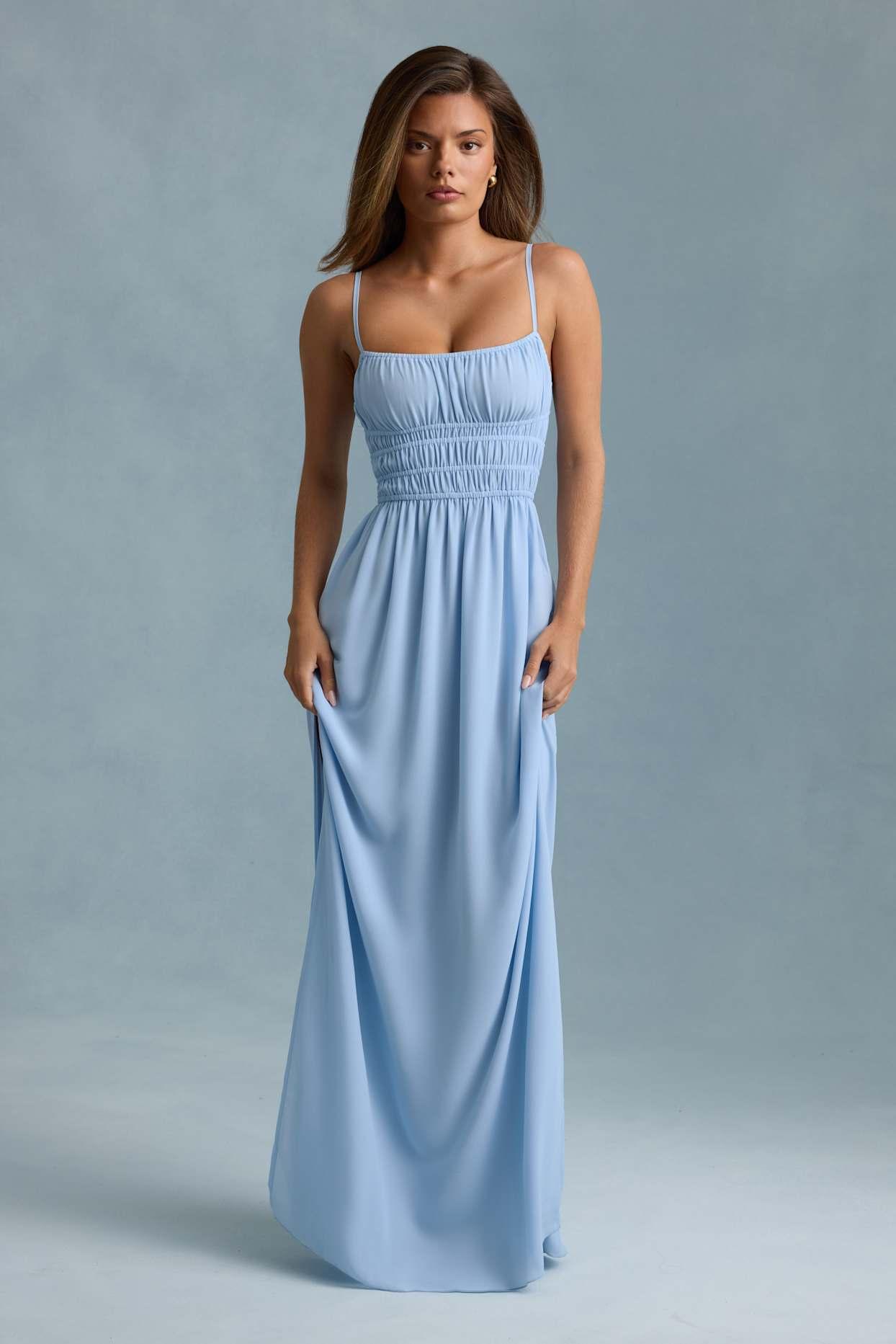 Shirred Camisole Maxi Dress in Sky Blue Product Image