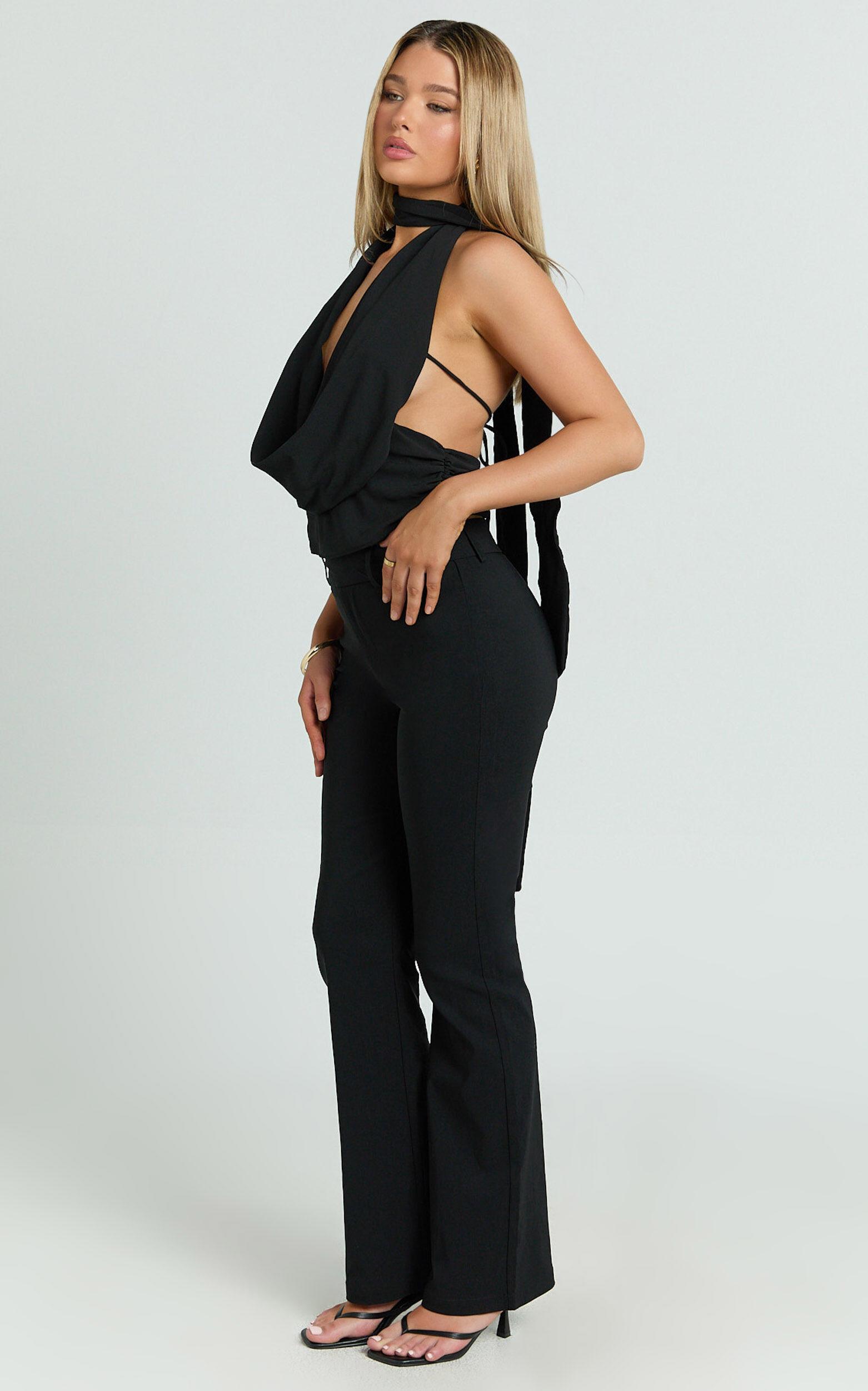 Lindsay Pants - Mid Rise Belted Bootcut Pants in Black Product Image