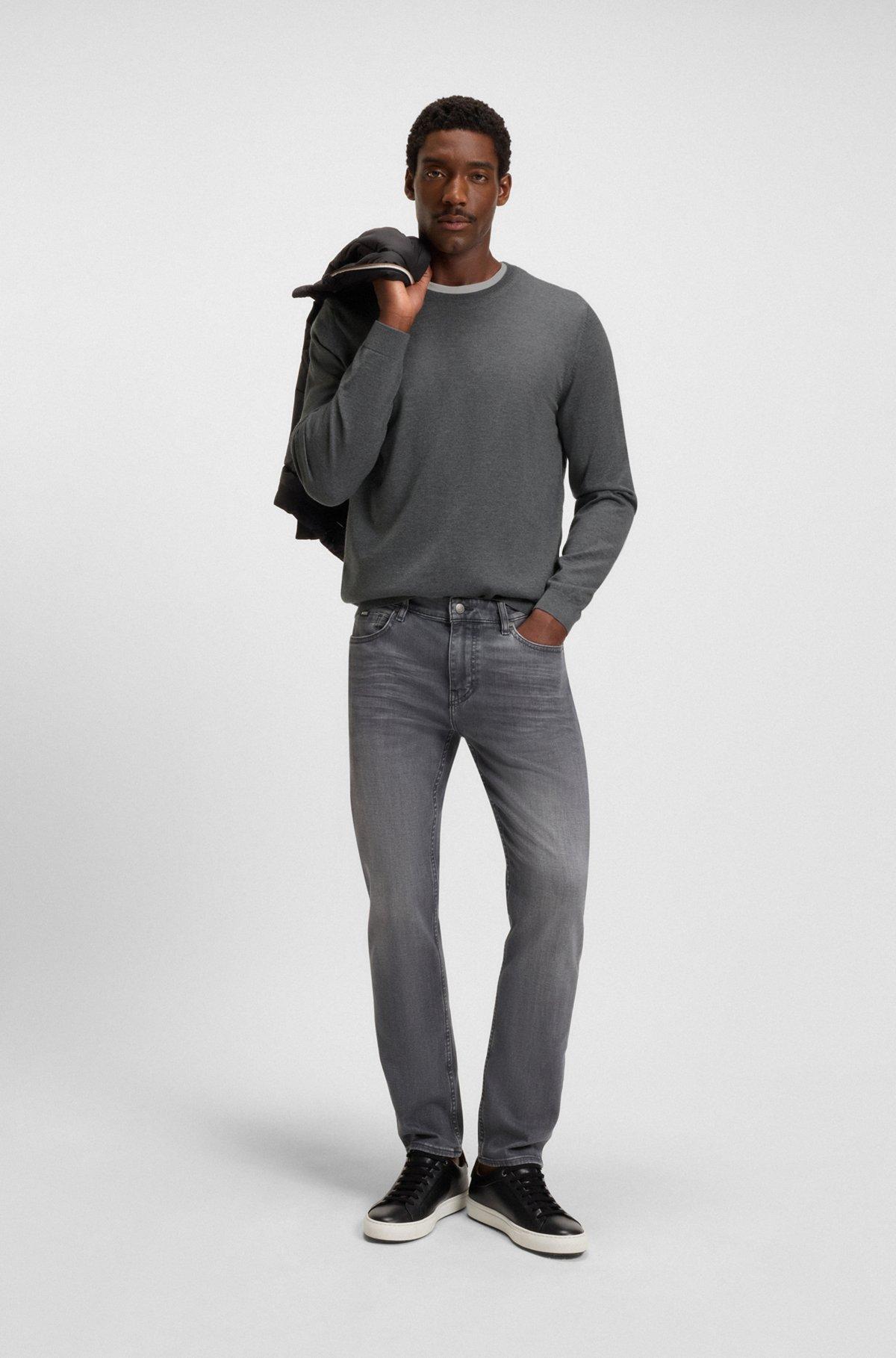 BOSS - Slim-fit sweater in merino wool with crew neckline - Grey Product Image