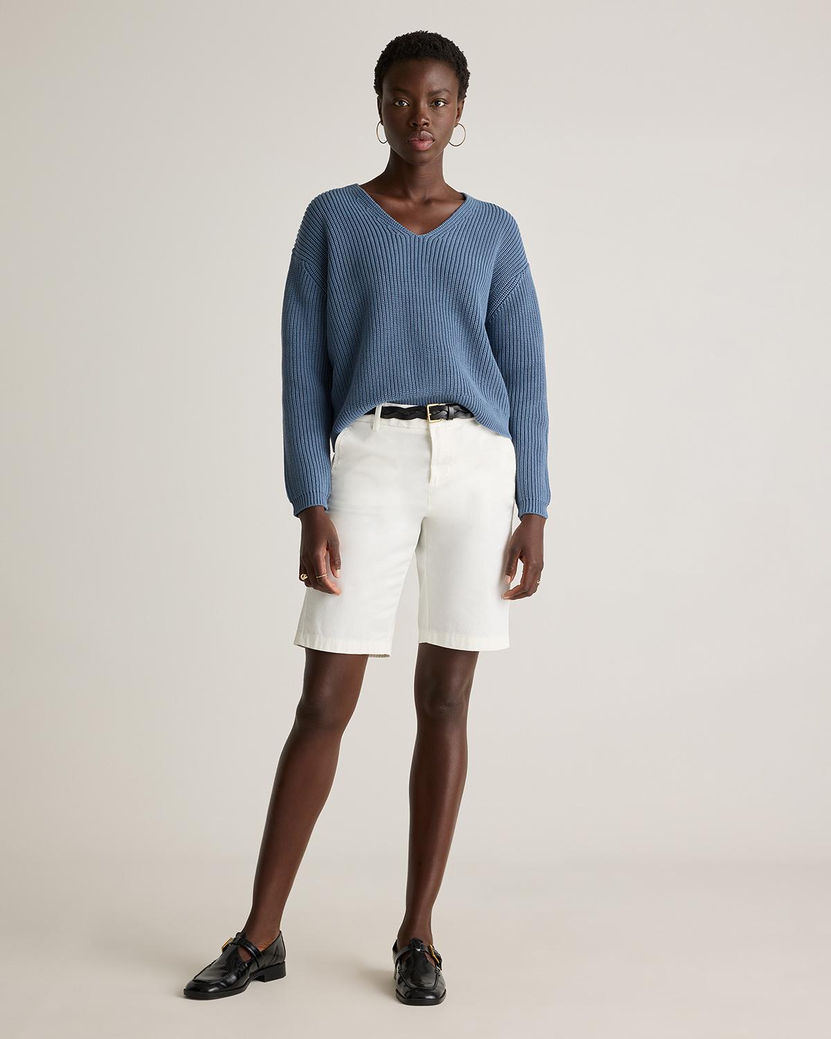 Quince | Women's Fisherman V-Neck Sweater Size XL, Organic Cotton Product Image