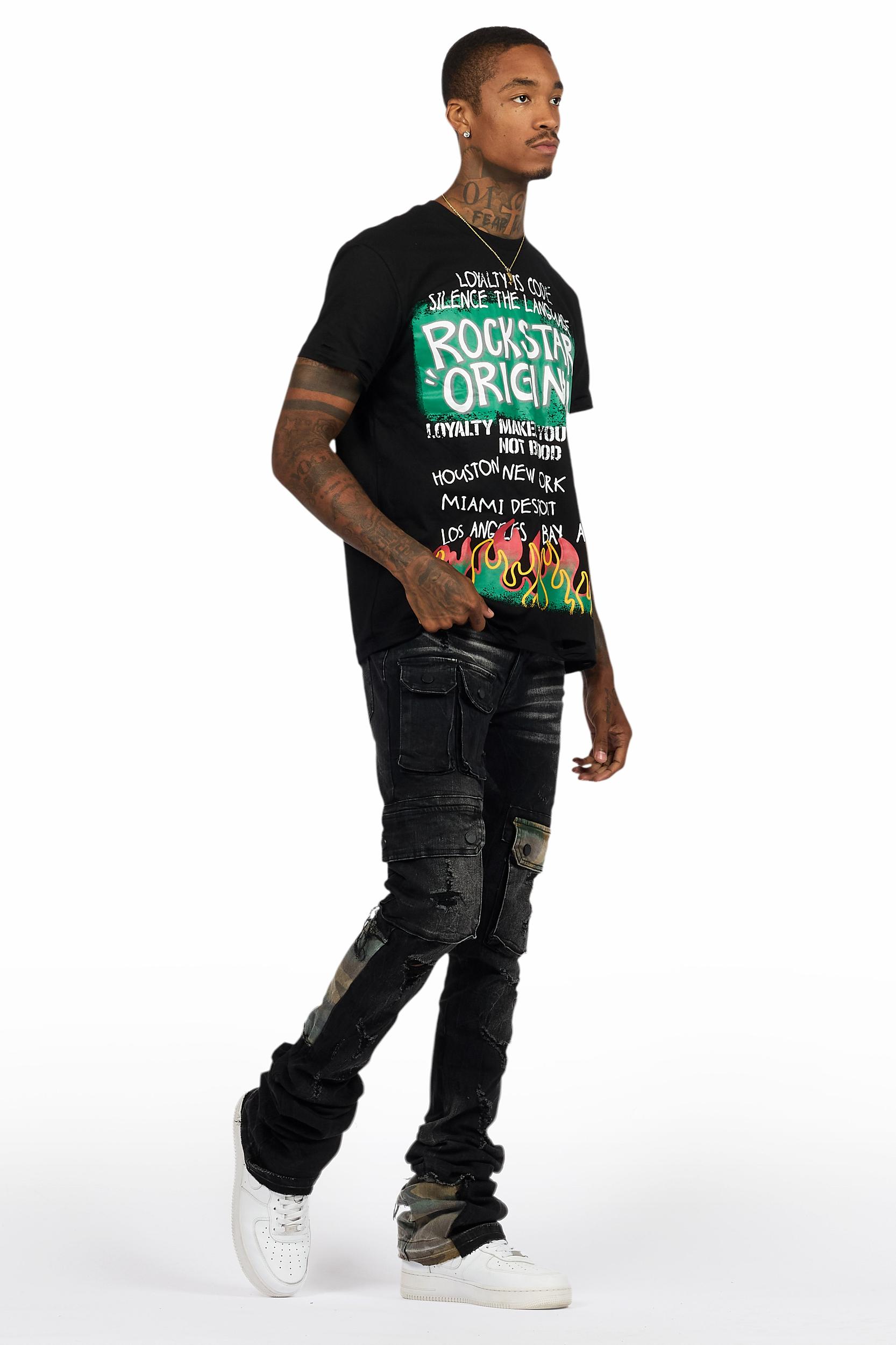 Beno Black T-Shirt/Super Stacked Flare Jean Bundle Male Product Image