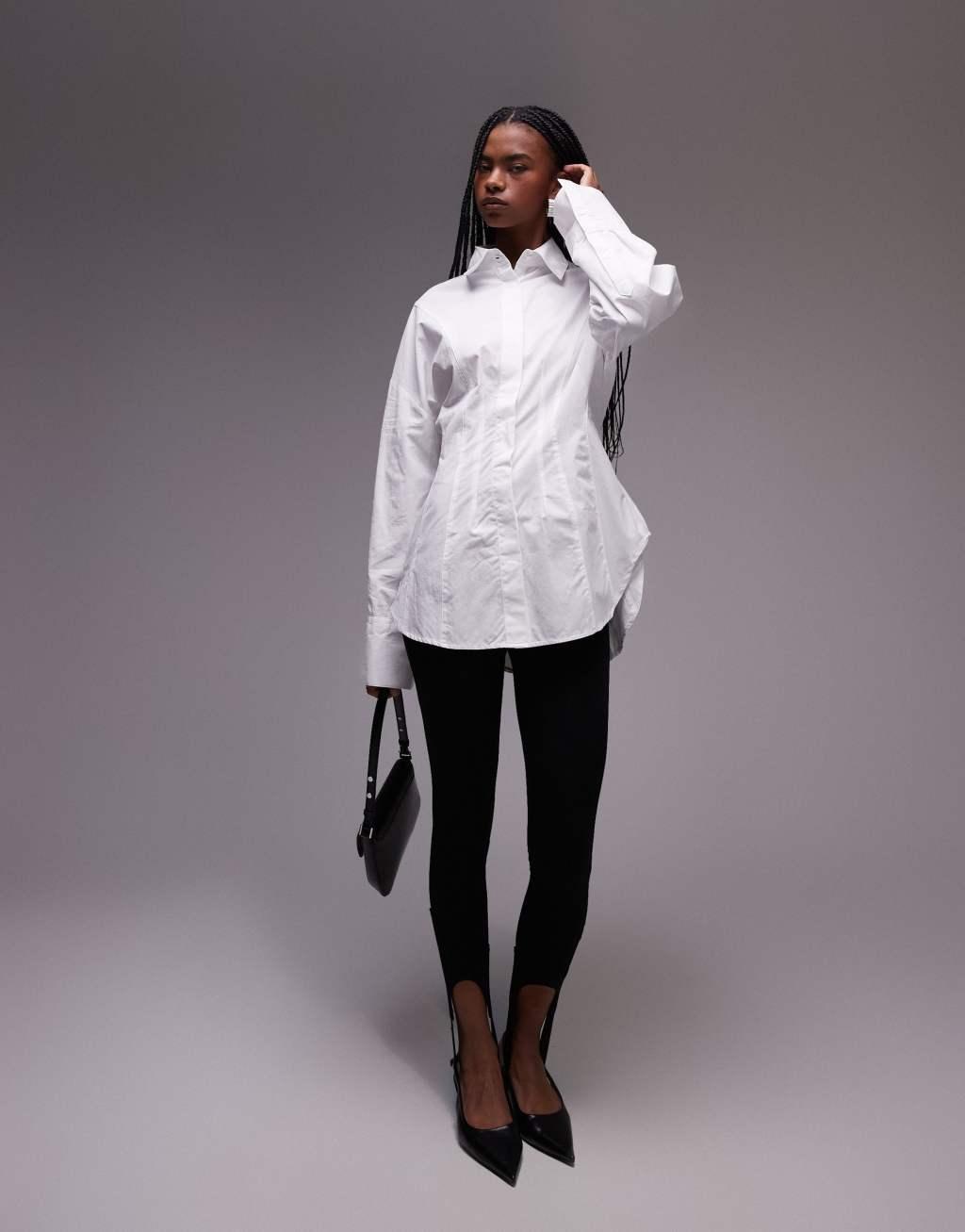 ASOS DESIGN corset seam detail shirt in white Product Image