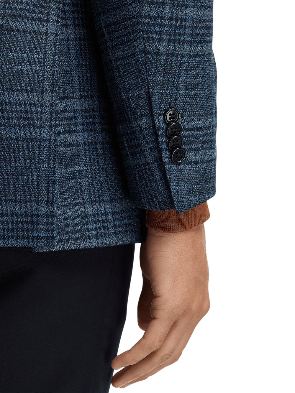 Microfiber Plaid Single Breasted Notch Lapel Sport Coat - Navy Product Image