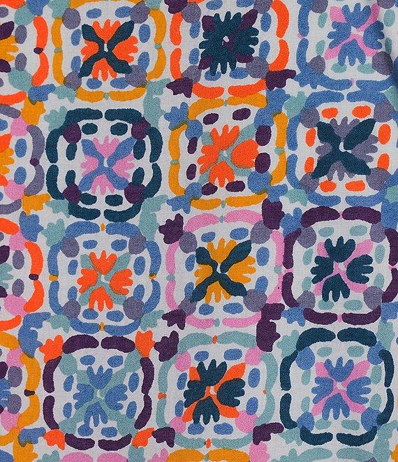 Intro Woven Tile Print Point Collar 3/4 Roll-Tab Sleeve Tiered Button-Front Shirt Dress Product Image