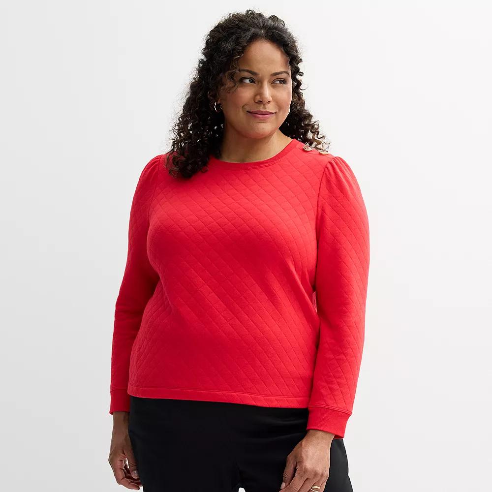 Plus Size Croft & Barrow® Button Shoulder Sweatshirt, Women's, Size: 4XL, Clear Blue Product Image