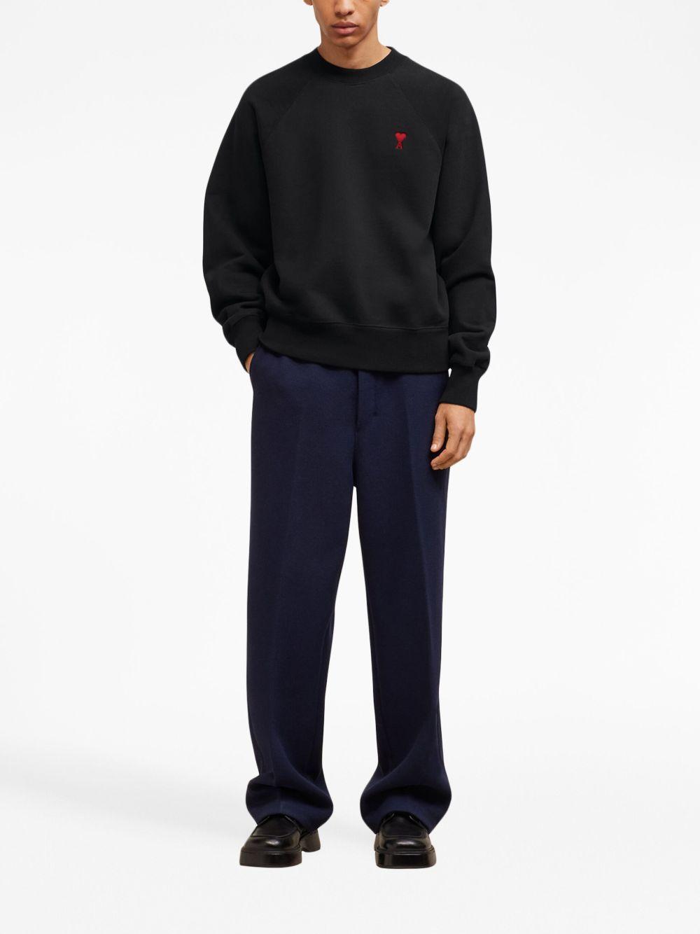 AMI ALEXANDRE MATTIUSSI Ami Classic Black Sweater With Round Neckline And Emblem Detail Product Image