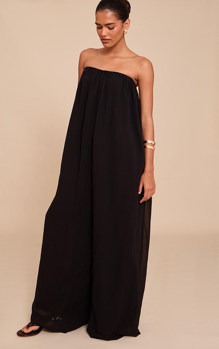 Black Chiffon Bandeau Puffball Jumpsuit Product Image
