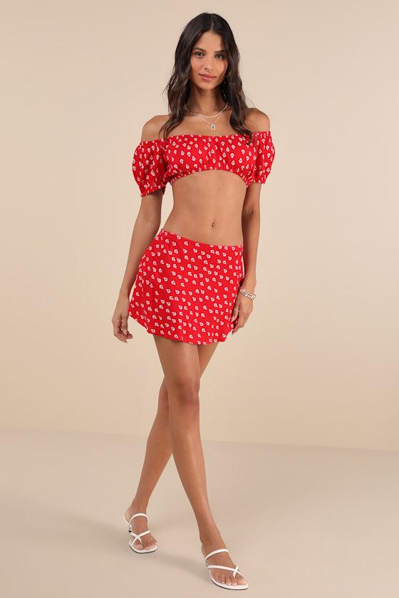 Imuna Red Anchor Print Off-the-Shoulder Crop Top Product Image