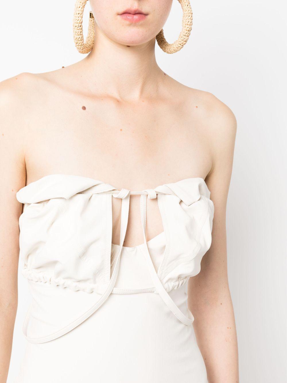 JACQUEMUS Strapless Ruffled Cutout Twill Midi Dress In White Product Image