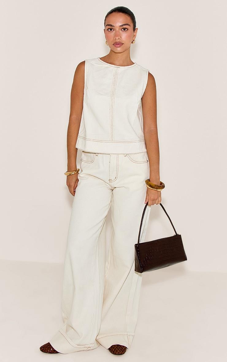 Ecru Turn Up Hem Wide Leg Jean Product Image