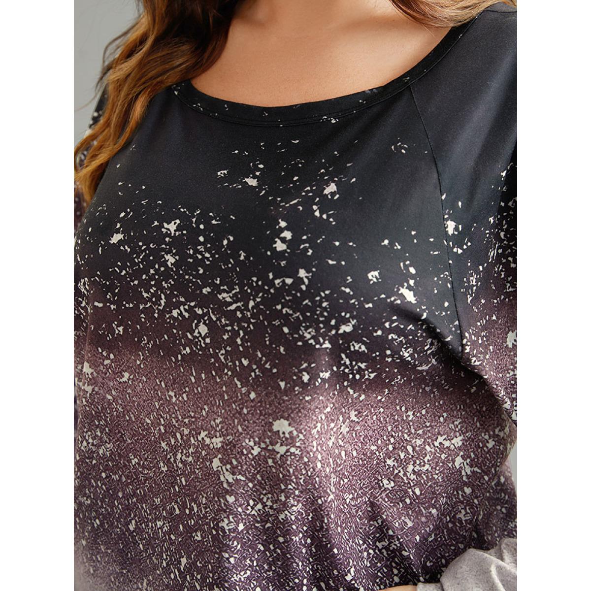 Plus Size Ombre Raglan Sleeve Contrast T-shirt Multicolor Women Casual Elastic cuffs Colorblock Round Neck Everyday T-shirts BloomChic 22-24/3X Product Image