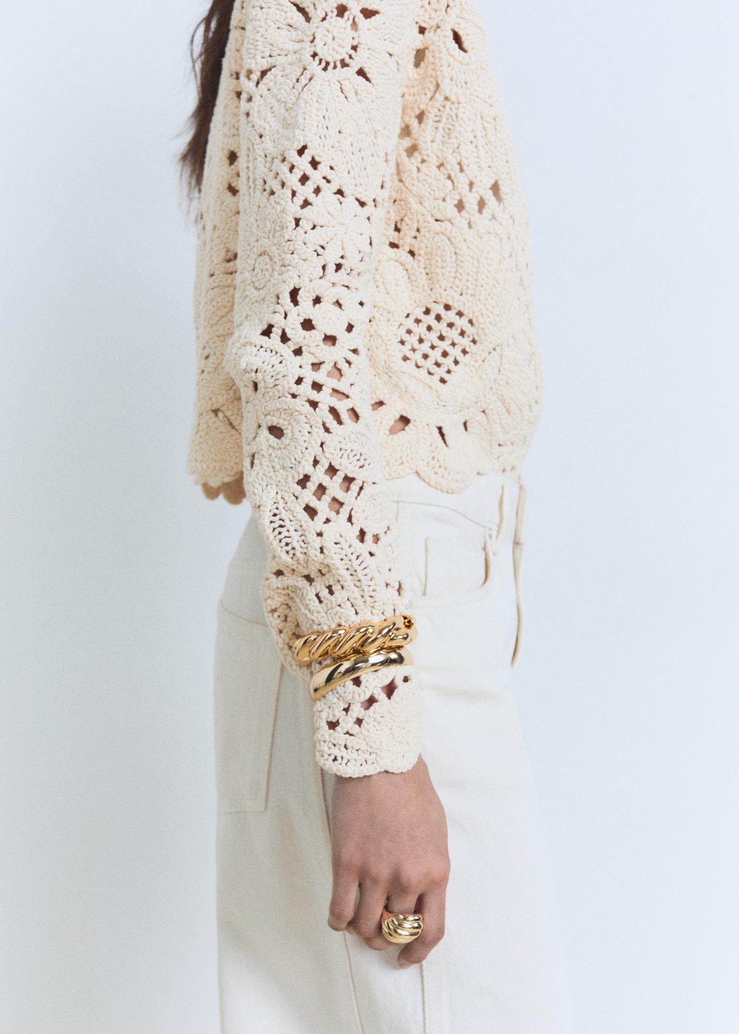 Openwork knitted jacket with scalloped hem - Women | MANGO USA Product Image