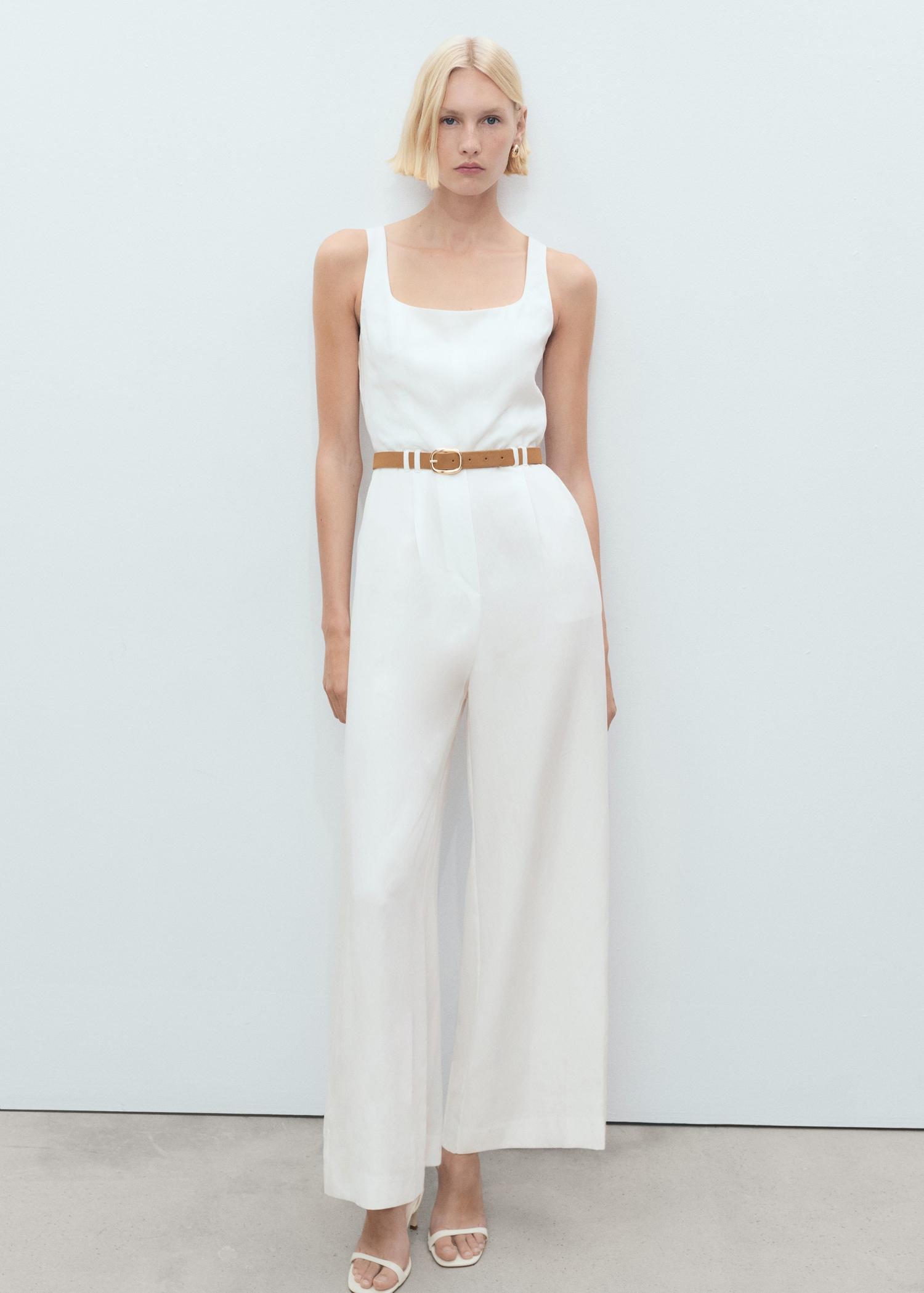 Long lyocell jumpsuit with belt - Women | MANGO USA Product Image