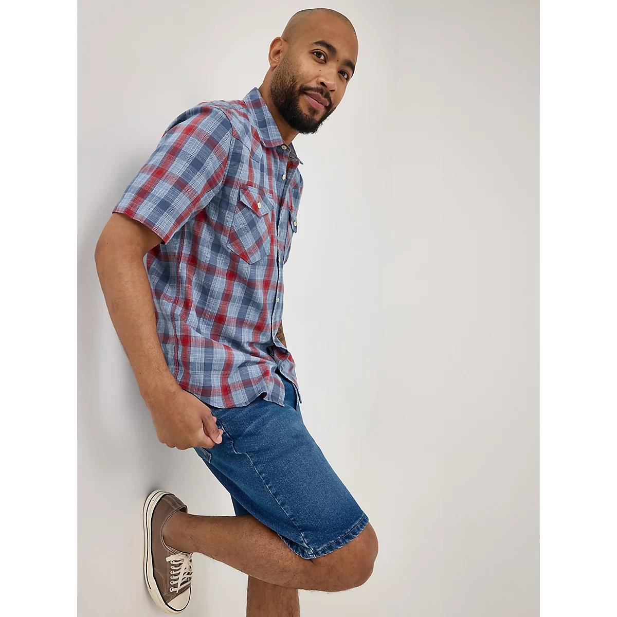 Men's Slub Cotton Plaid Shirt in Moonlight Product Image