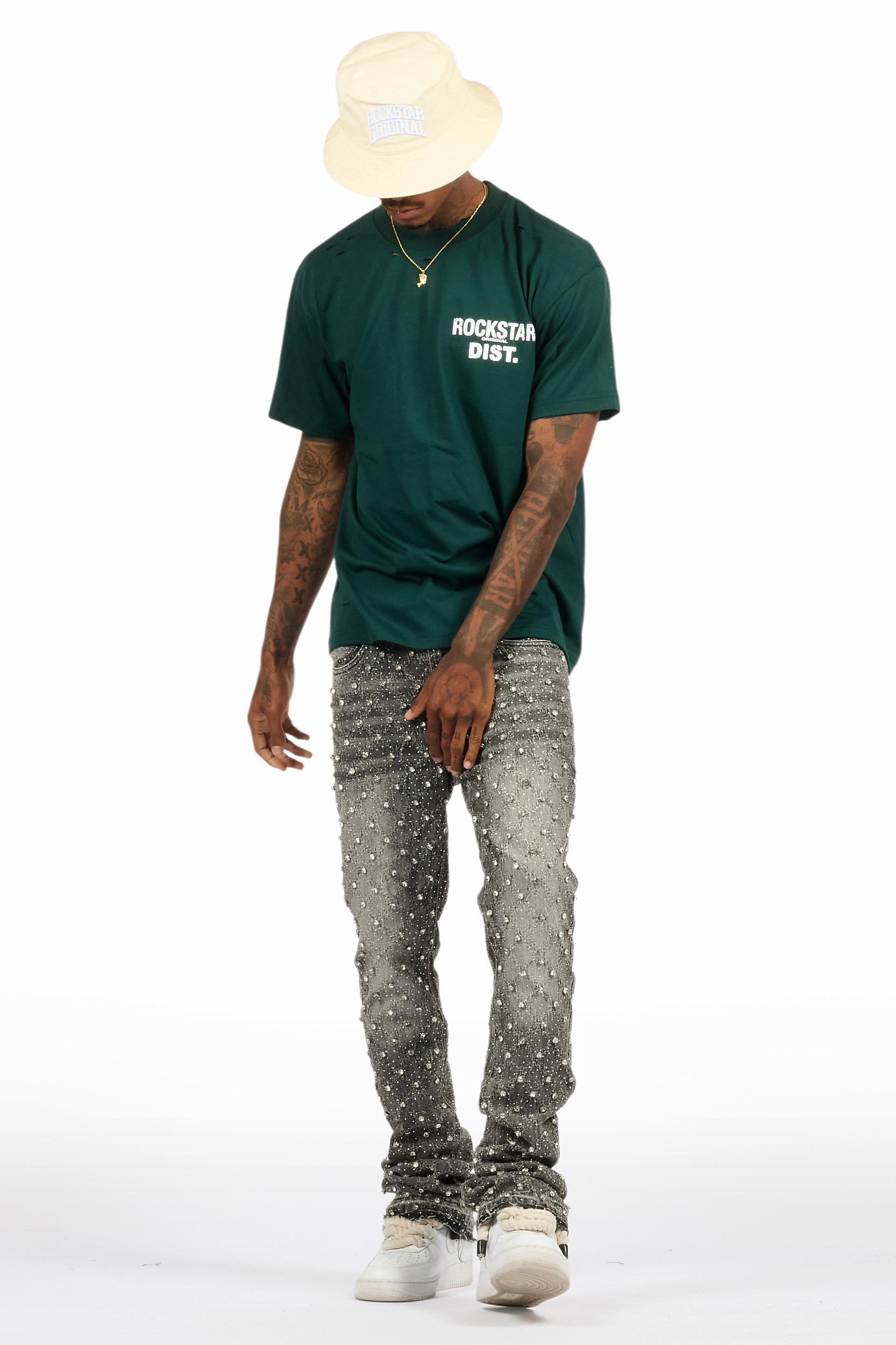 Glit Grey Rhinestone Stacked Flare Jean Male Product Image