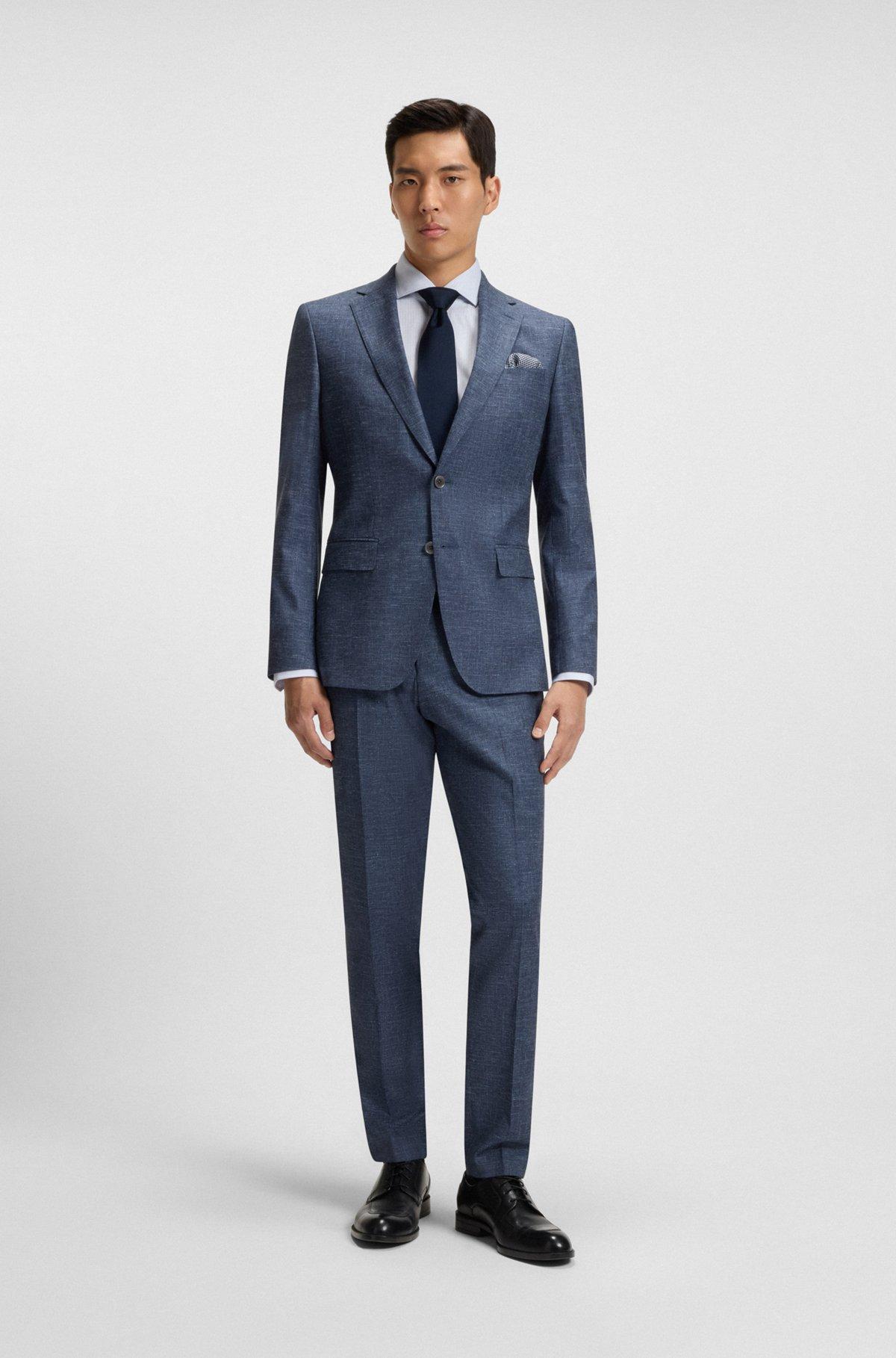 BOSS - Slim-fit blazer in patterned stretch fabric - Dark Blue Product Image