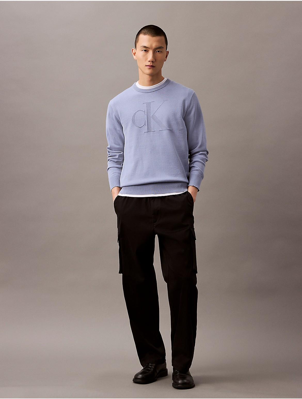 Calvin Klein Mens Smooth Cotton Monogram Sweater - Black Product Image