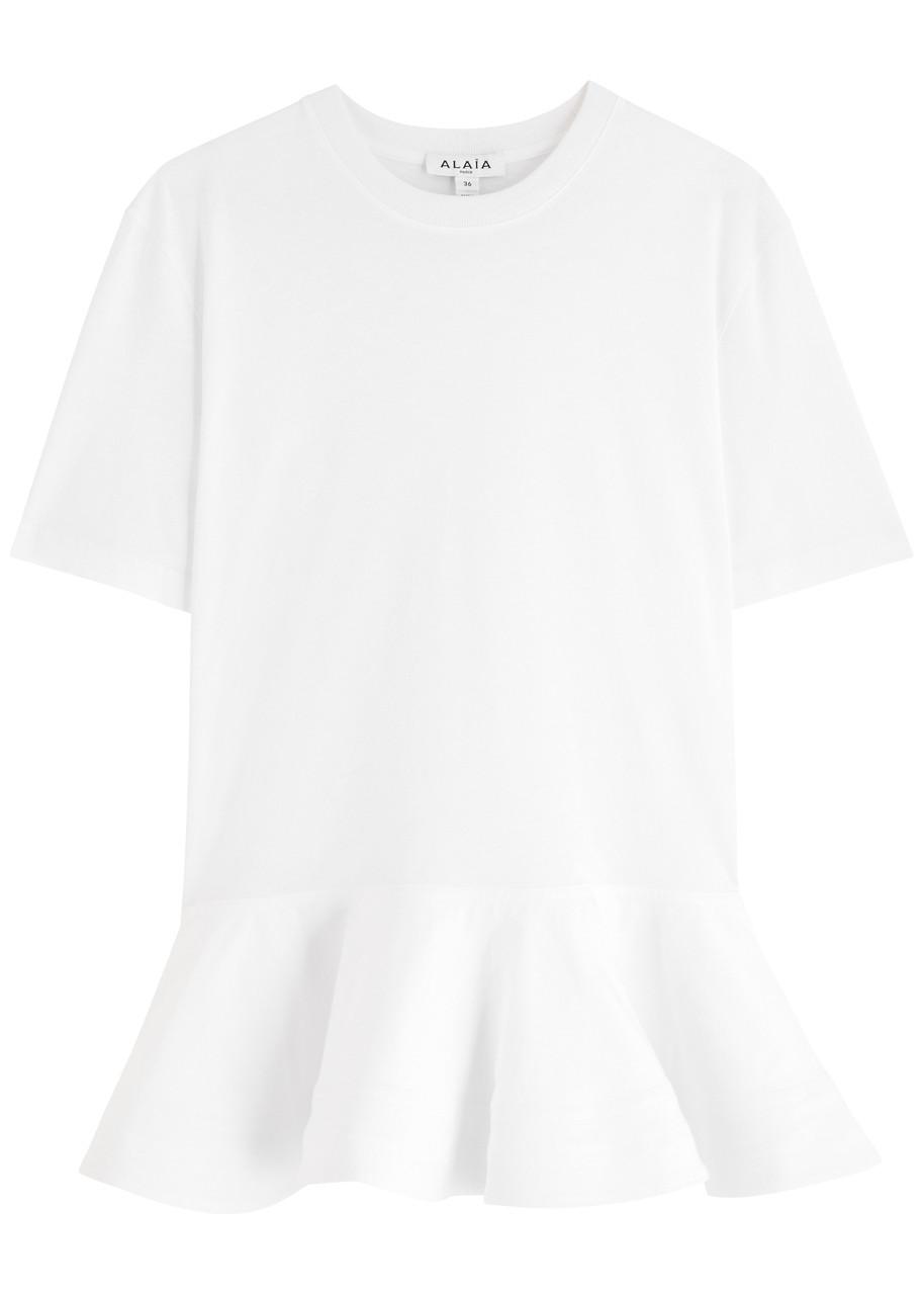 ALAÏA Oversized Poplin-trimmed Cotton-jersey Peplum T-shirt In White Product Image