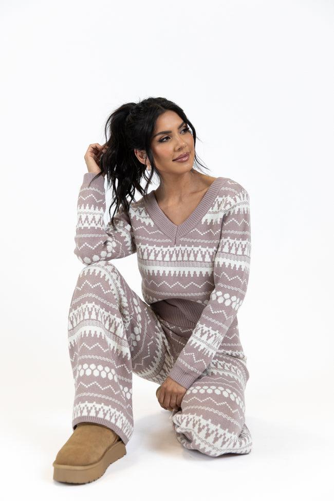 Full Of Charm Mocha and Ivory Fair Isle Lounge Set FINAL SALE Product Image