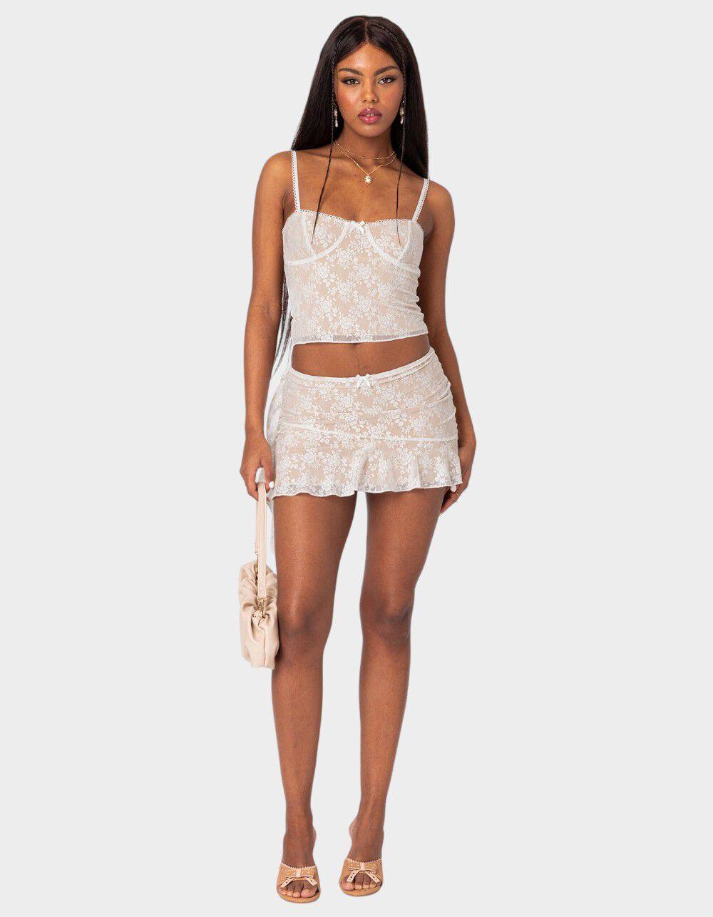 EDIKTED Maria Lace Ruffled Mini Skirt - WHITE Product Image