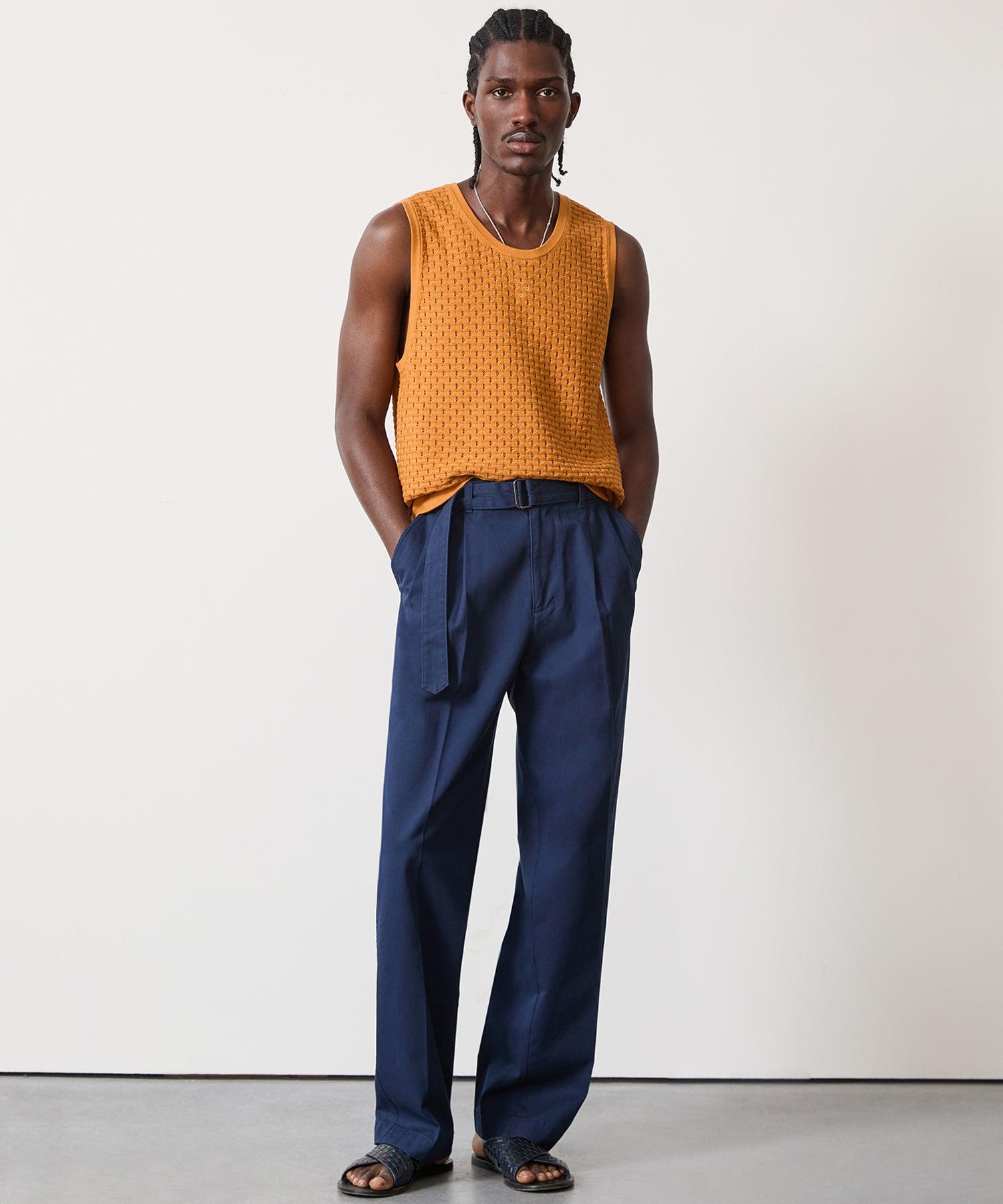 Relaxed Cotton Self Belted Trouser in Navy Product Image