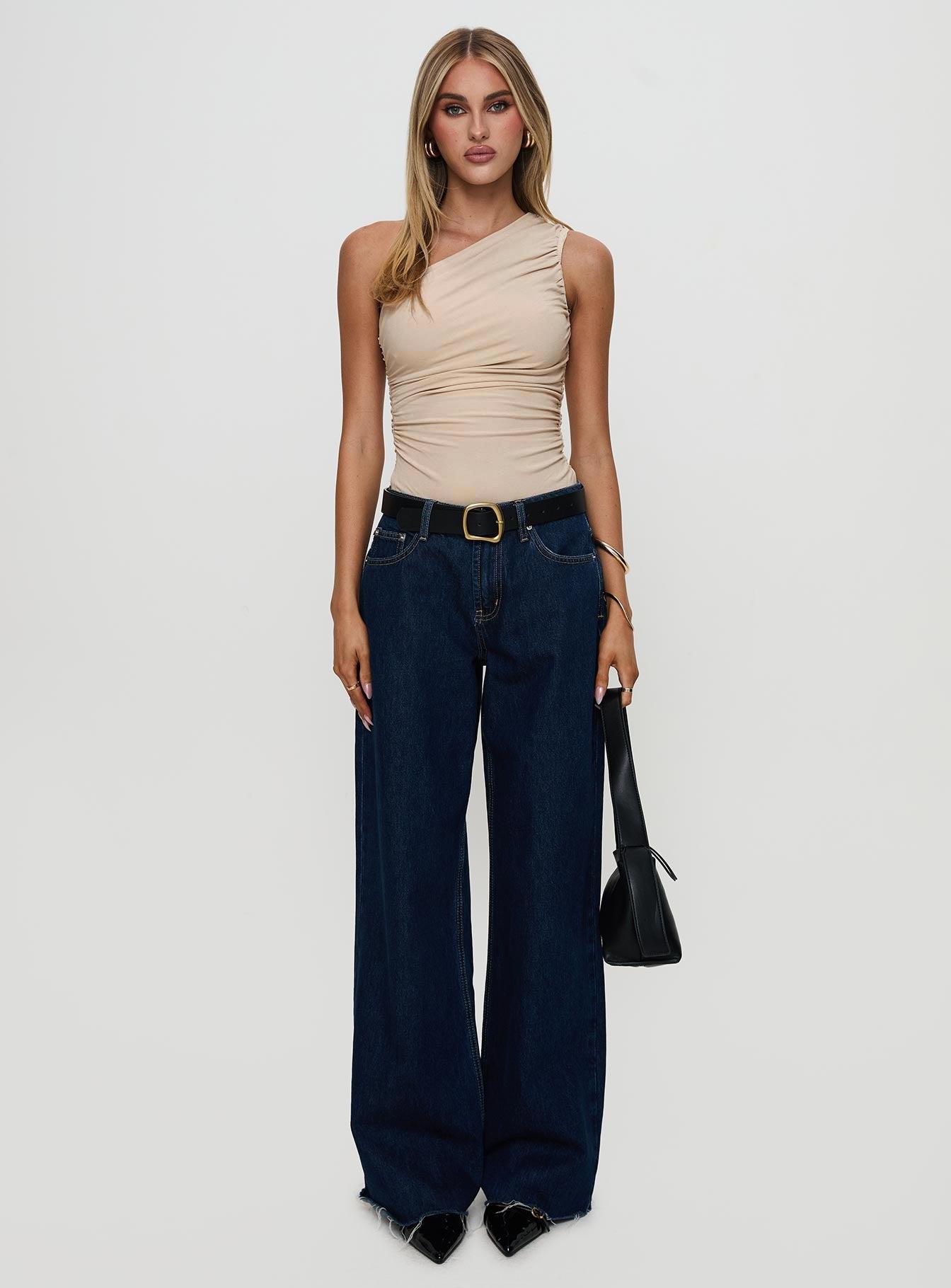 Heston Asymmetrical Ruched Bodysuit Beige Product Image