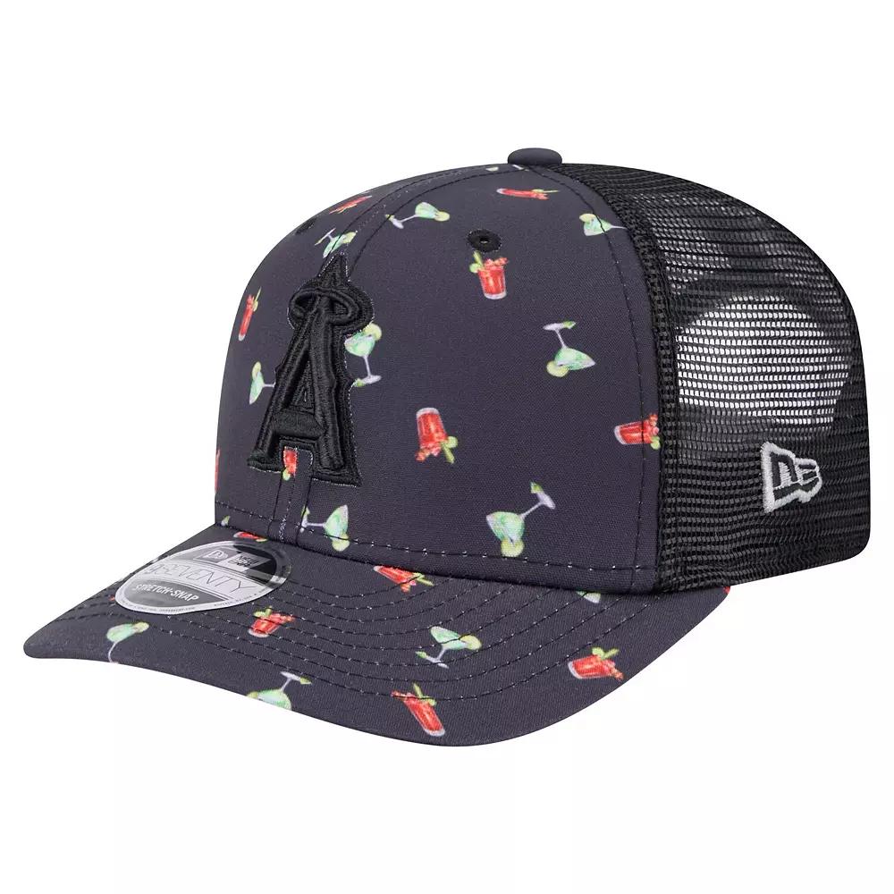 Men's New Era Black Los Angeles Angels Adventure Drinks Pattern 9SEVENTY Stretch-Snap Hat, Blue Product Image