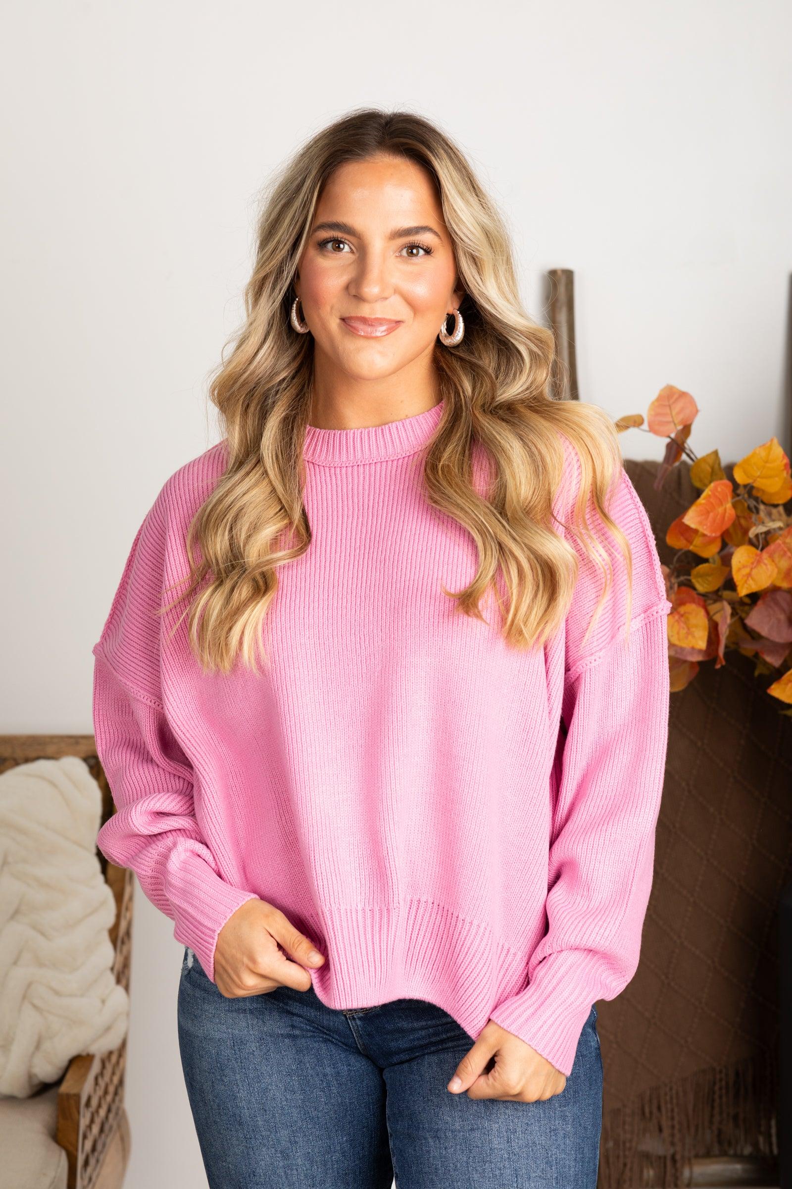 Oversized Ribbed Knit Sweater With Side Slits Product Image