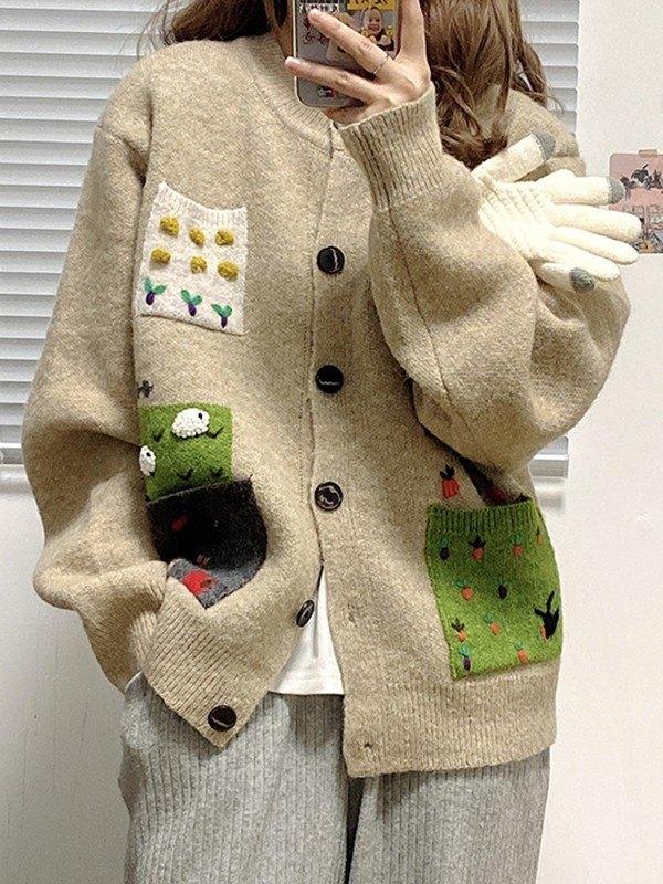 Pocket Jacquard Button Front Cardigan Product Image