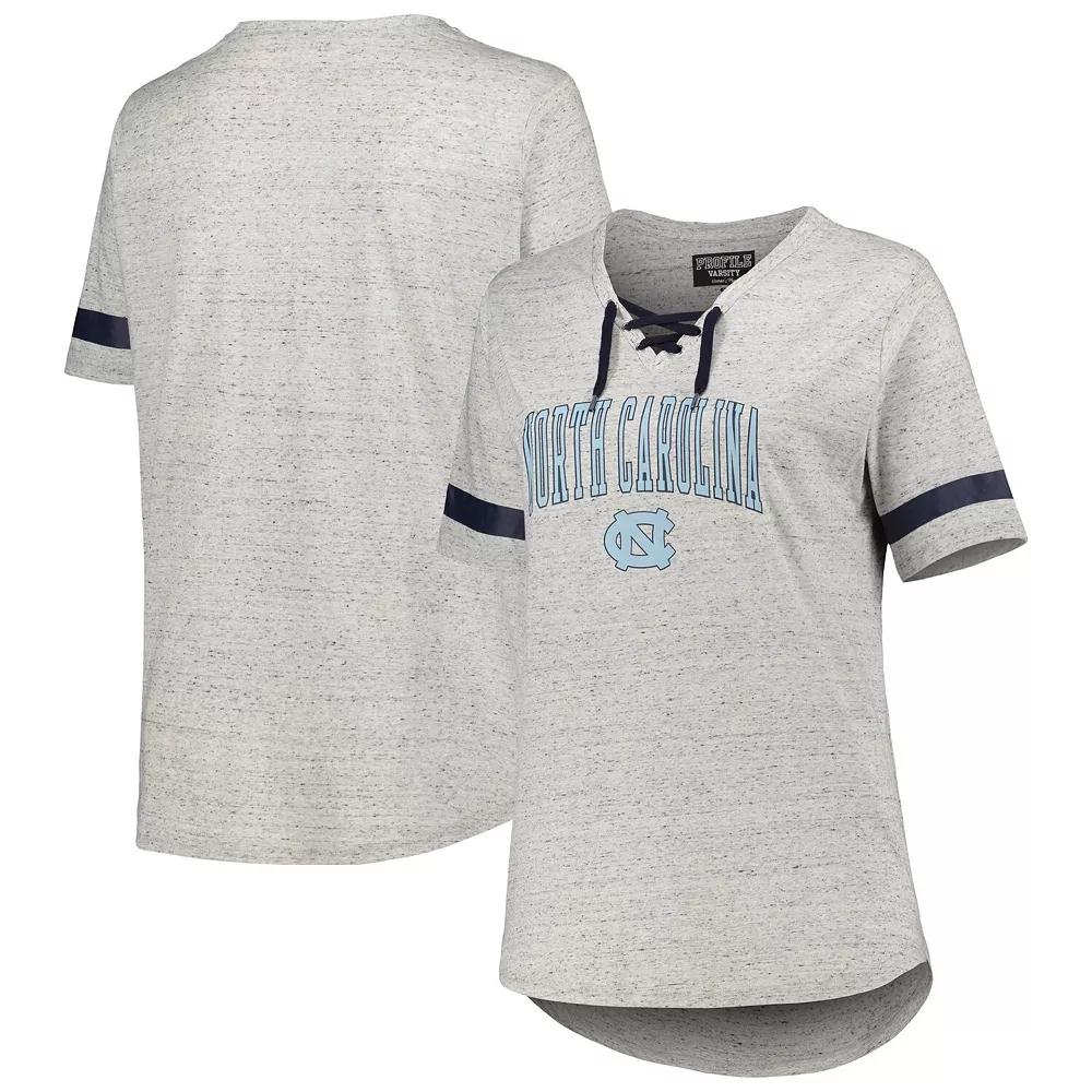 Women's Heather Gray North Carolina Tar Heels Plus Size Lace-Up T-Shirt, Size: 4XL, Grey Product Image