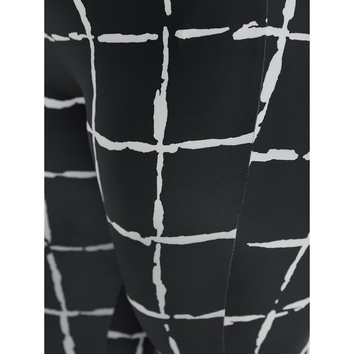 Plus Size Plaid Skinny Elastic Waist Leggings Women Black Elegant High stretch Skinny High Rise Dailywear Leggings BloomChic 22-24/3X Product Image