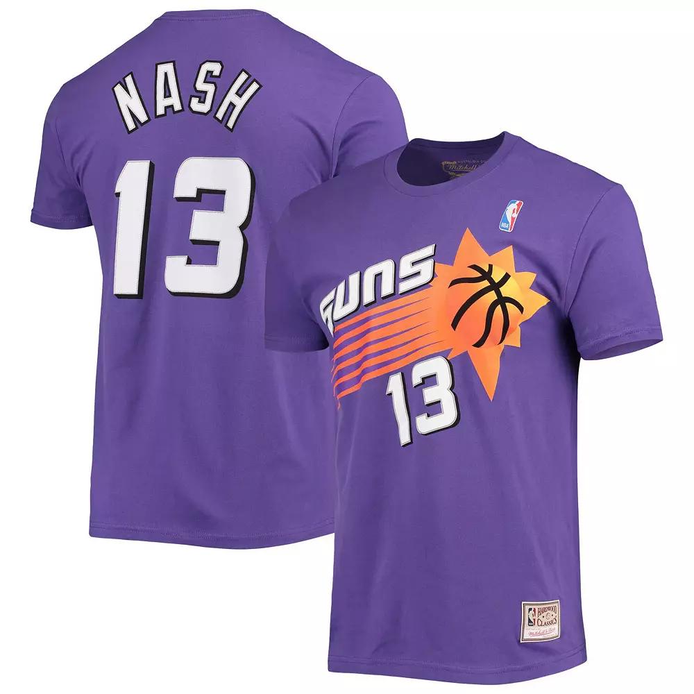 Men's Mitchell & Ness Steve Nash Purple Phoenix Suns Hardwood Classics Stitch Name & Number T-Shirt,  Product Image