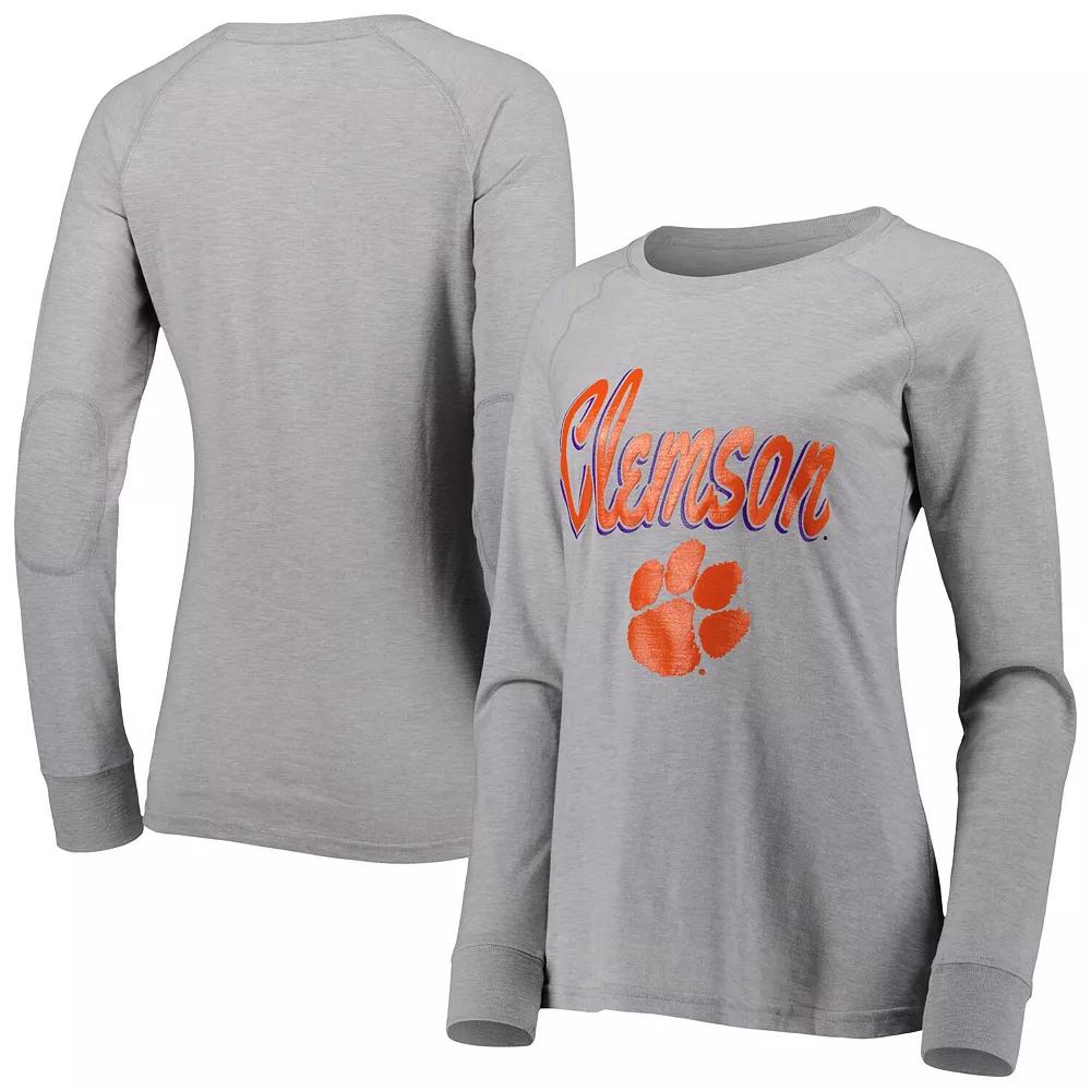 Women's Gray Clemson Tigers Payton Elbow Patch Slub Raglan Long Sleeve T-Shirt, Size: Medium, Grey Product Image