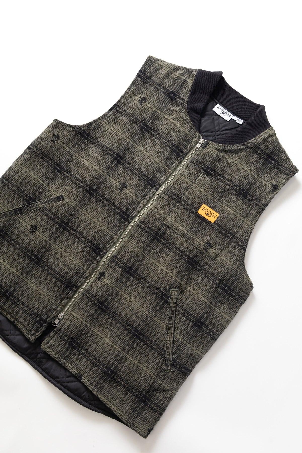 Thistle Plaid Padded Work Vest - Olive Product Image