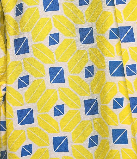 Multiples Geo Print Crinkle Woven Y-Neck 3/4 Bishop Sleeve Side Slit Top Product Image